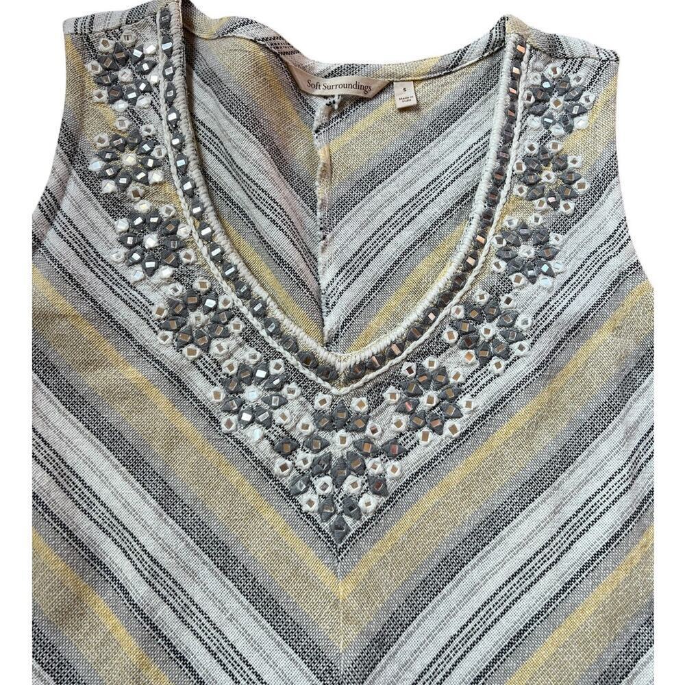 Soft Surroundings V-neck Embellished sleeveless stripe top, Women's size S